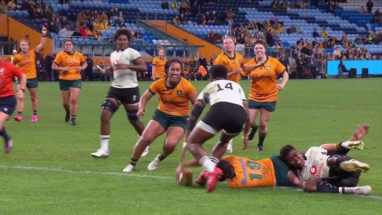 Siokapesi Palu with a Try vs Fiji Women