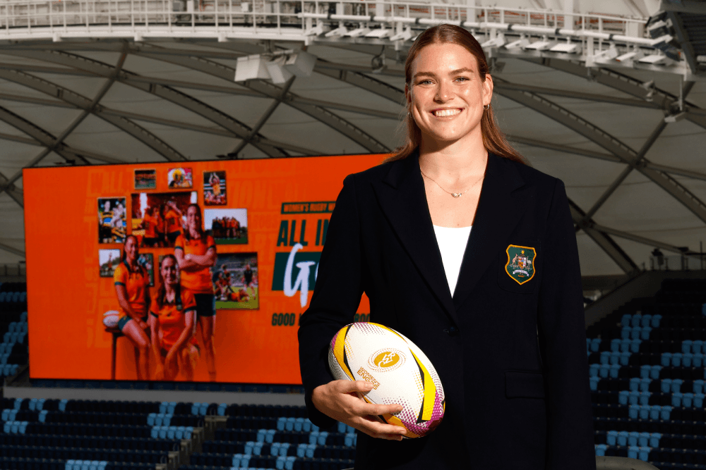 Kaitlan Leaney at the Wallaroos 2025 Rugby World Cup launch. Source: Getty