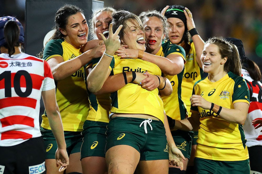 Wallaroos skipper Hamilton score a hat-trick and steer Australia to a dominant 46-3 victory over Japan. Photo: Getty Images