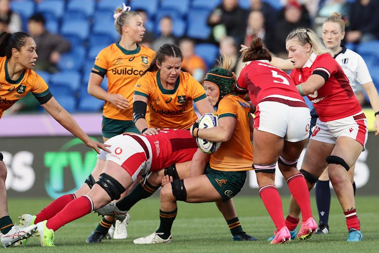 Wallaroos flanker Emily Chancellor in action against Wales during Australia's WXV1 finale in Auckland. Picture: Getty