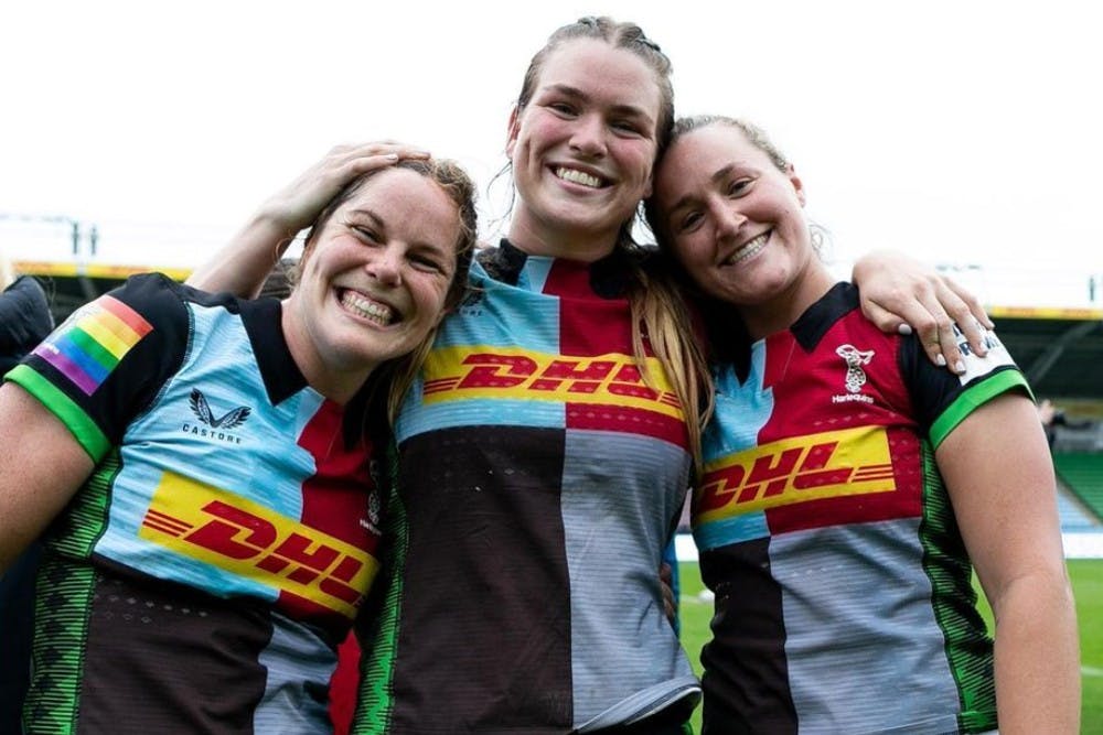 Wallaroos trio Arabella McKenzie, Kaitlan Leaney and Emily Chancellor have relished their time in the UK. Photo: Instagram/@Em_Chance