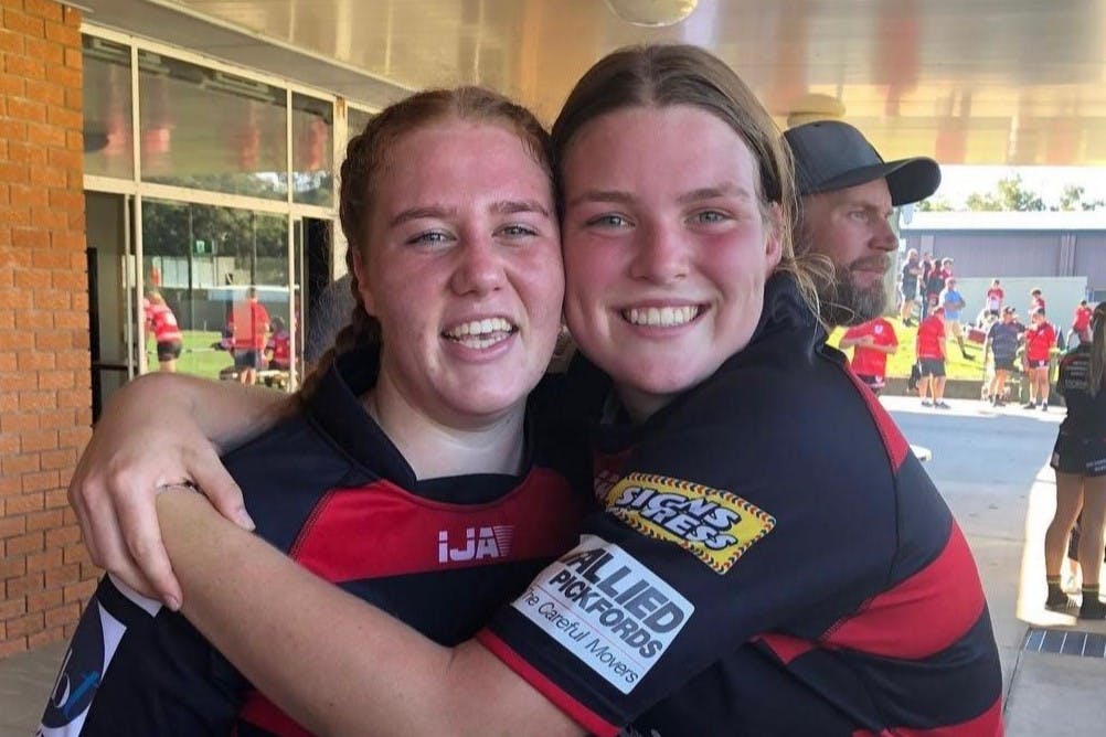 Brianna Hoy (left) is set to make her Wallaroos debut against England alongside school and club mate Kaitlan Leaney. Picture: Supplied